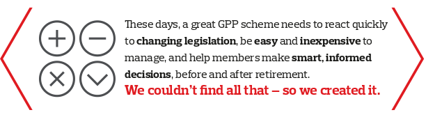 These days, a great GPP scheme needs to react quickly to changing legislation, be easy and inexpensive to manage, and help members make smart, informed decisions, before and after retirement. We couldn't find all that - so we created it.